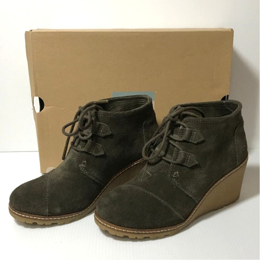 TOMS Boho Whimsigoth Tarmac Olive Suede Desert Wedge Ankle Booties 5